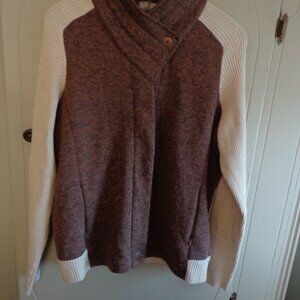 NWOT Royal Robbins Fleece-Lined Zip Sweater L Brown/Natural Raglan Ribbed Sleeve
